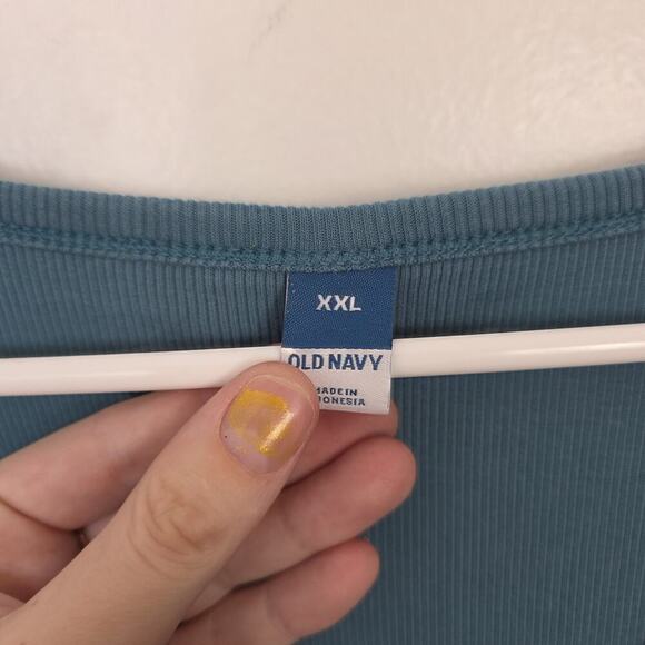 Old Navy Blue Ribbed Ruffle Shoulder Casual Closet Staple Girly Blouse Size 2XL - Picture 3 of 7